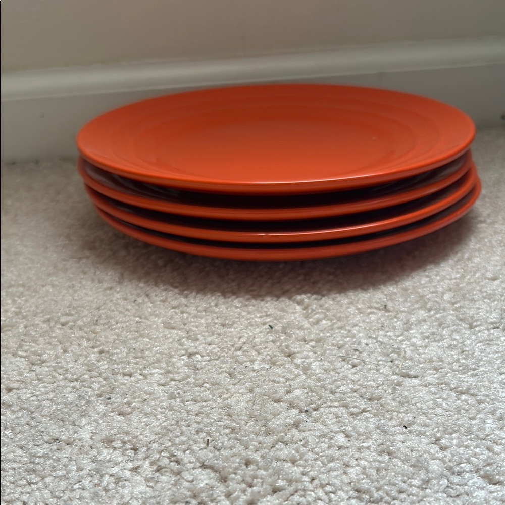 Double Ridge Tangerine Orange Salad Plates by RACHAEL RAY 8” Stoneware -Set of 4
